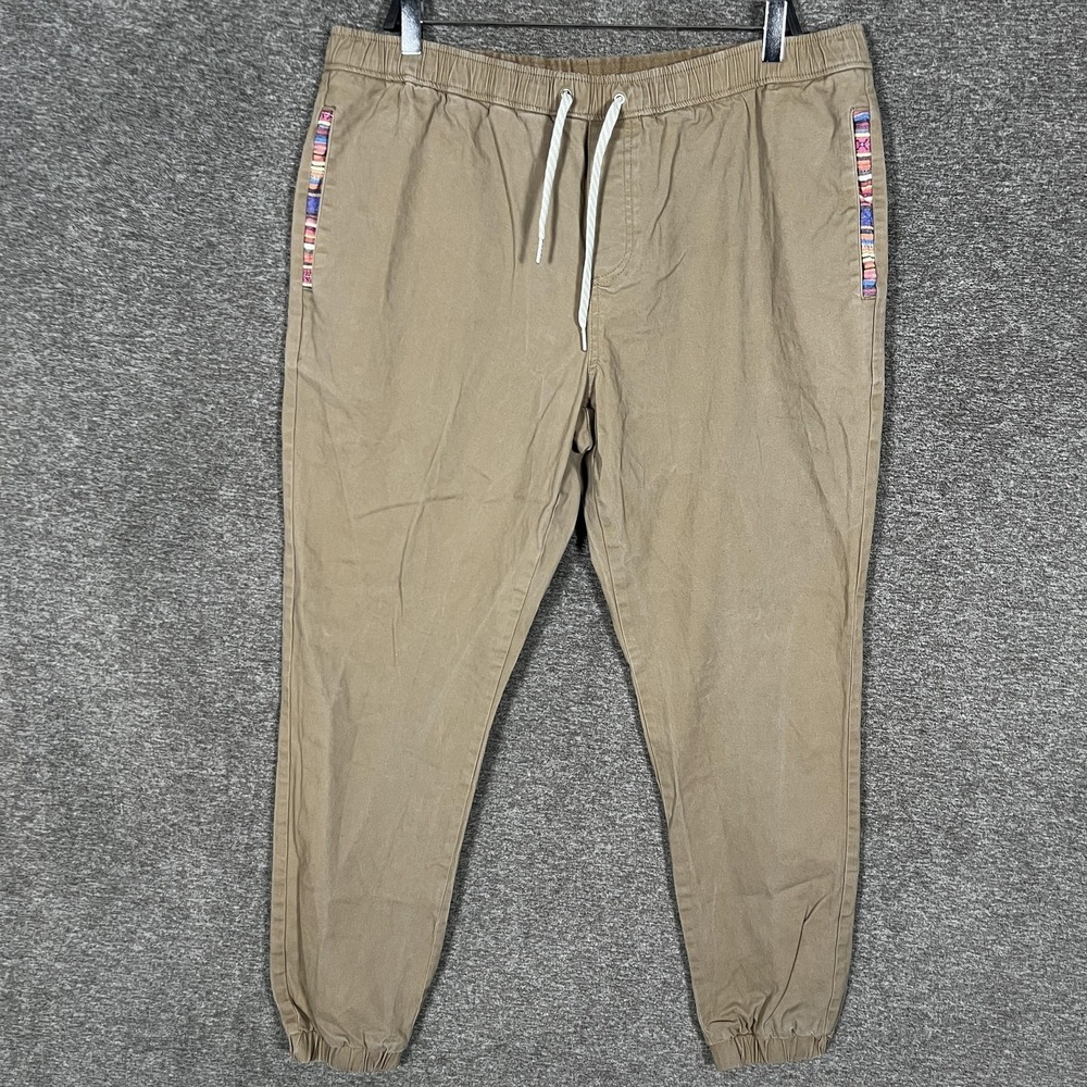 WOWIE Pants Mens XL Beige Jogger‎ Elastic Waist Cuffed Pockets Stretch Casual